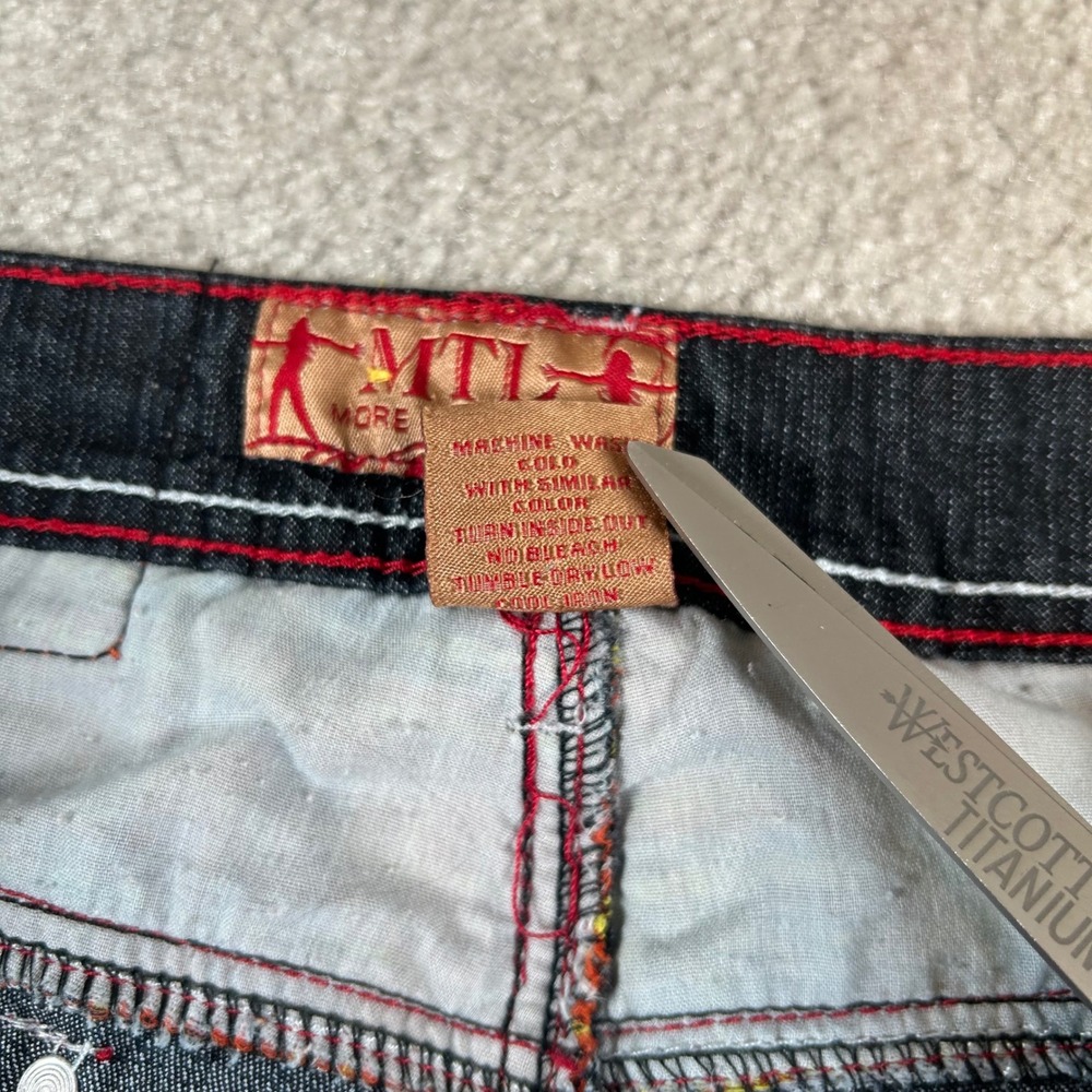 MTL More To Love Jeans Womens 10/12 Dark Wash Studded Contrast Stitch Distressed - Picture 6 of 15